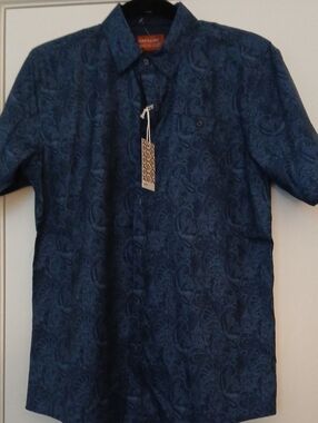 Boy's Short-Sleeve Blue Paisley Shirt
